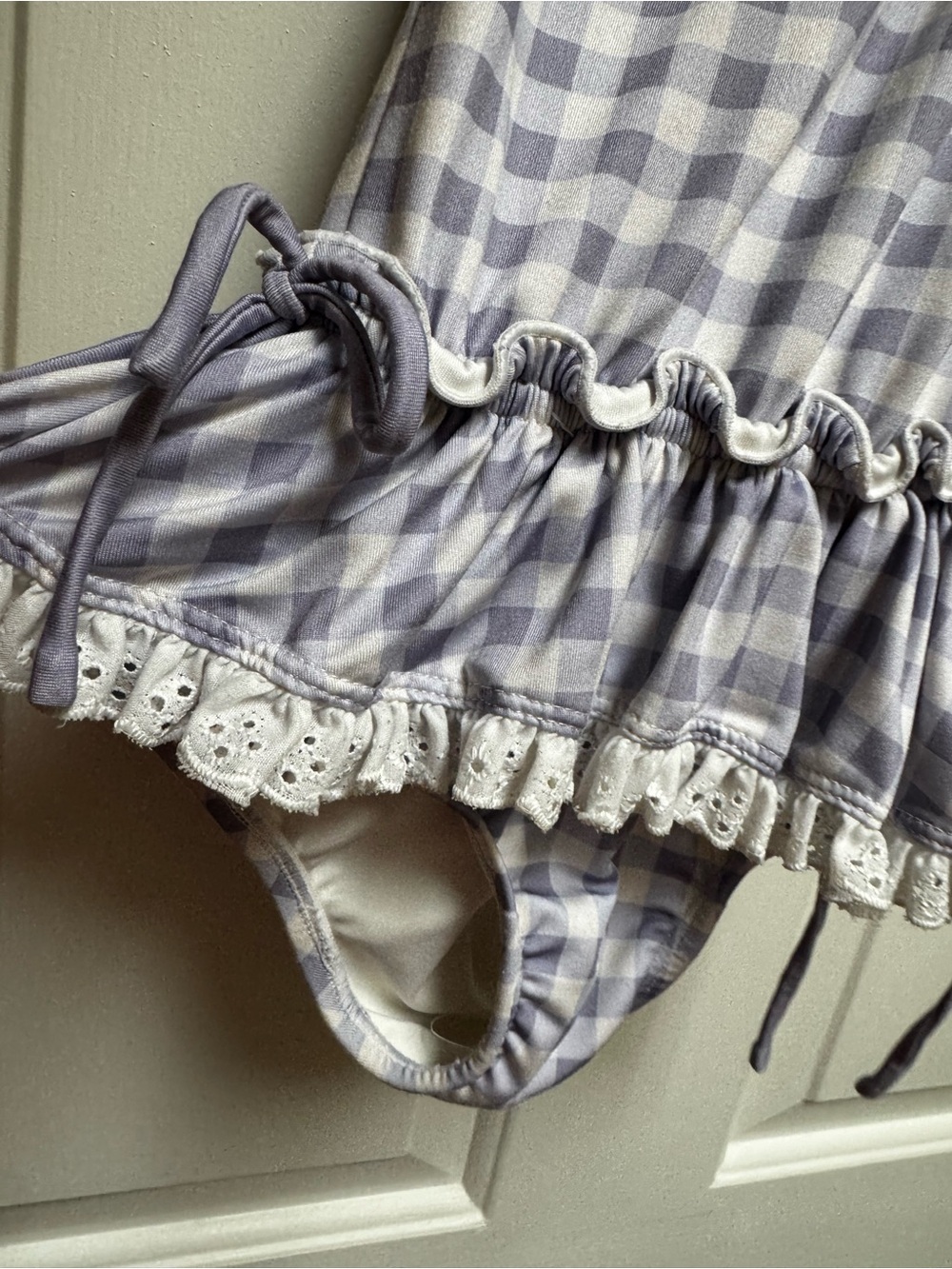 Wildling WDW 3T Gingham Check Swim Purple White Eyelet lace Ruffle & Tie Girls 3 - Picture 3 of 13